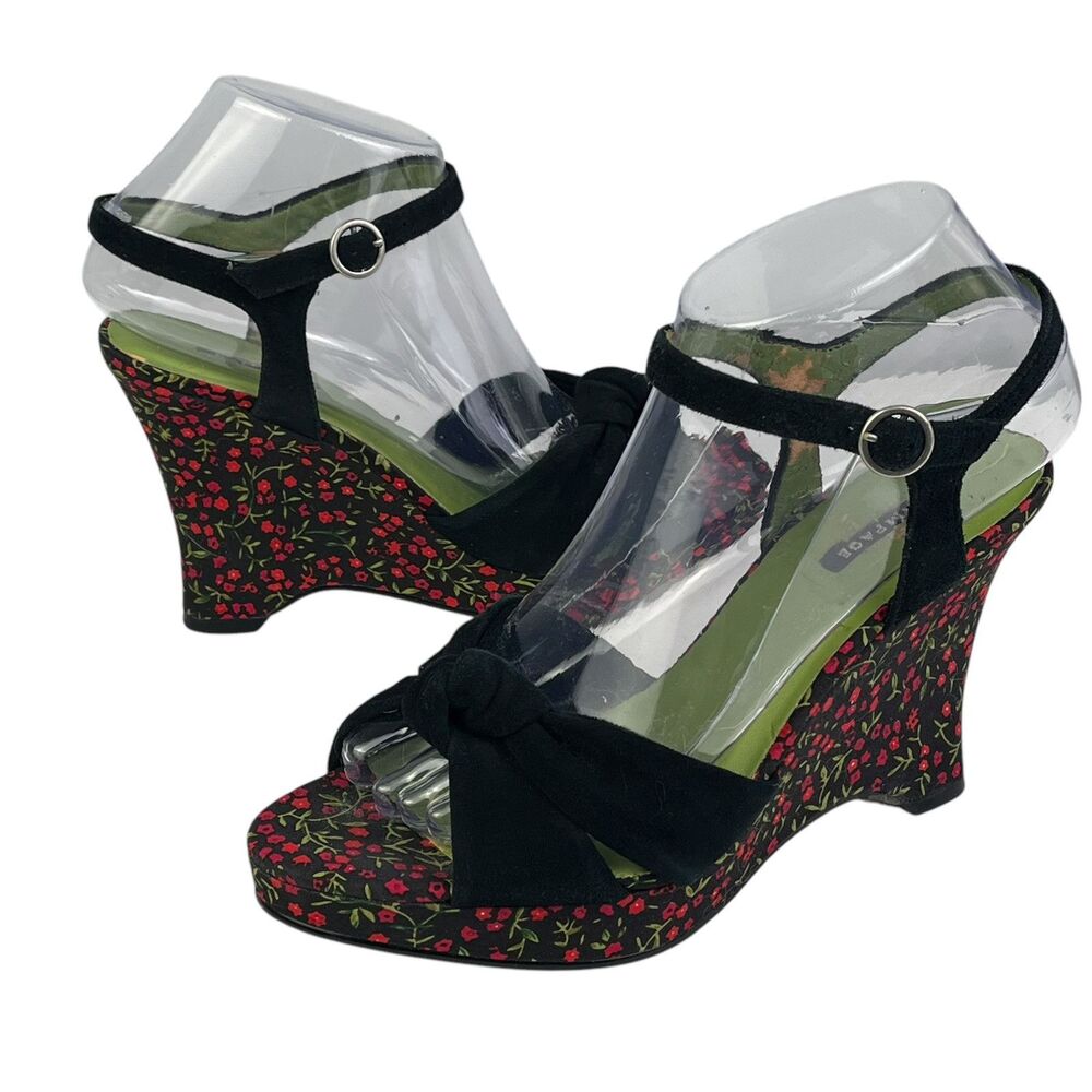Rampage Floral Ankle Strap Espadrille Wedge Sandal Women's Size 7 M Leather